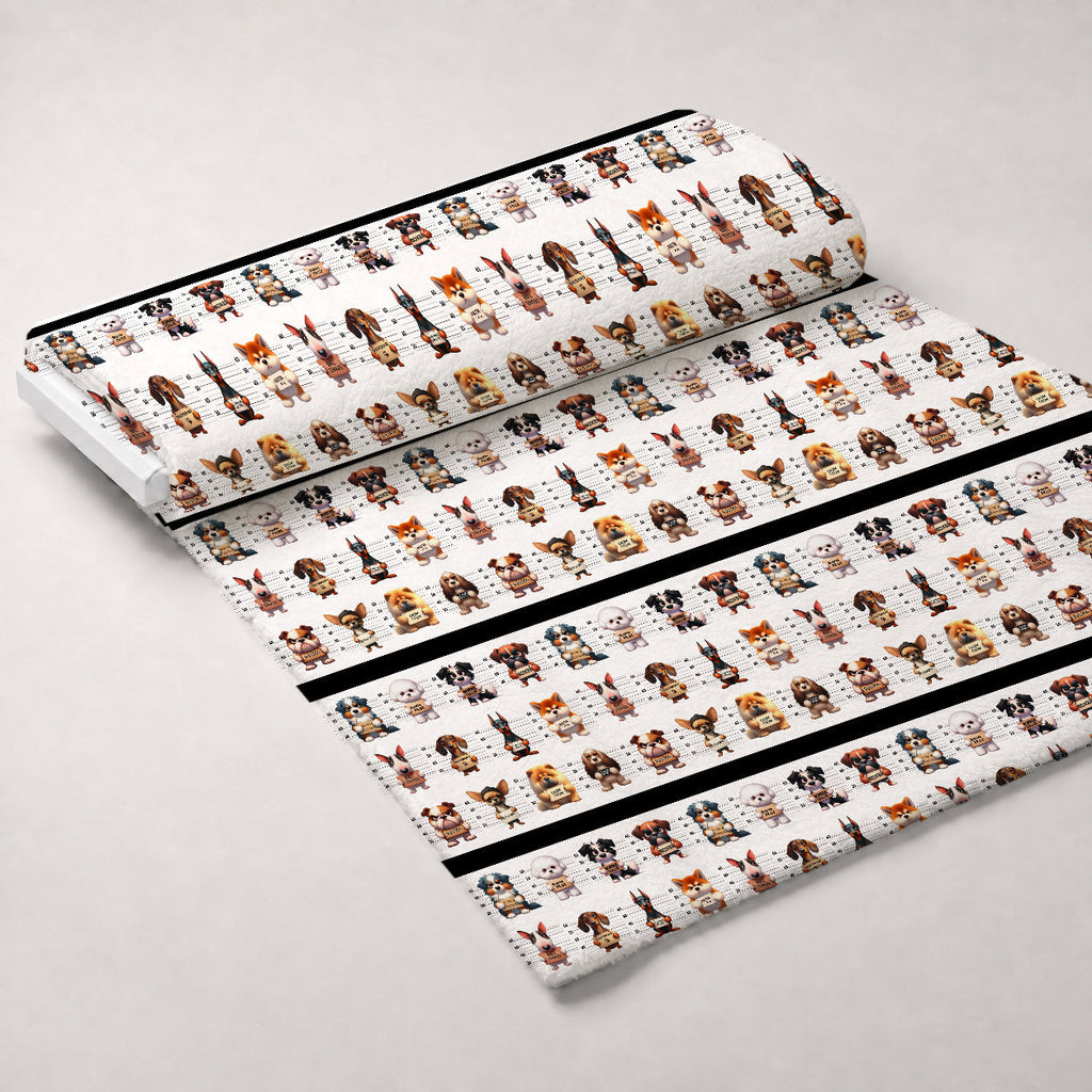 Doggie Mugshots Pattern 1 Fleece Fabric — fleece fabric unrolled bolt preview (mv-fleece-v1:bolt)