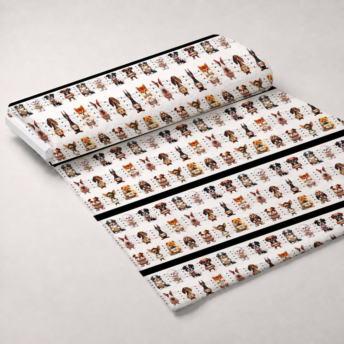Doggie Mugshots Pattern 1 Fleece Fabric — fleece fabric unrolled bolt preview (mv-fleece-v1:bolt)