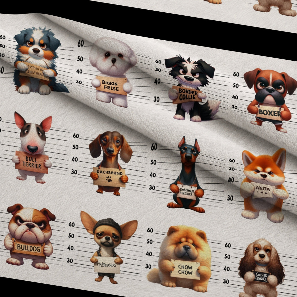 Doggie Mugshots Pattern 1 Fleece Fabric — fleece fabric folded close-up preview (mv-fleece-v1:lying)