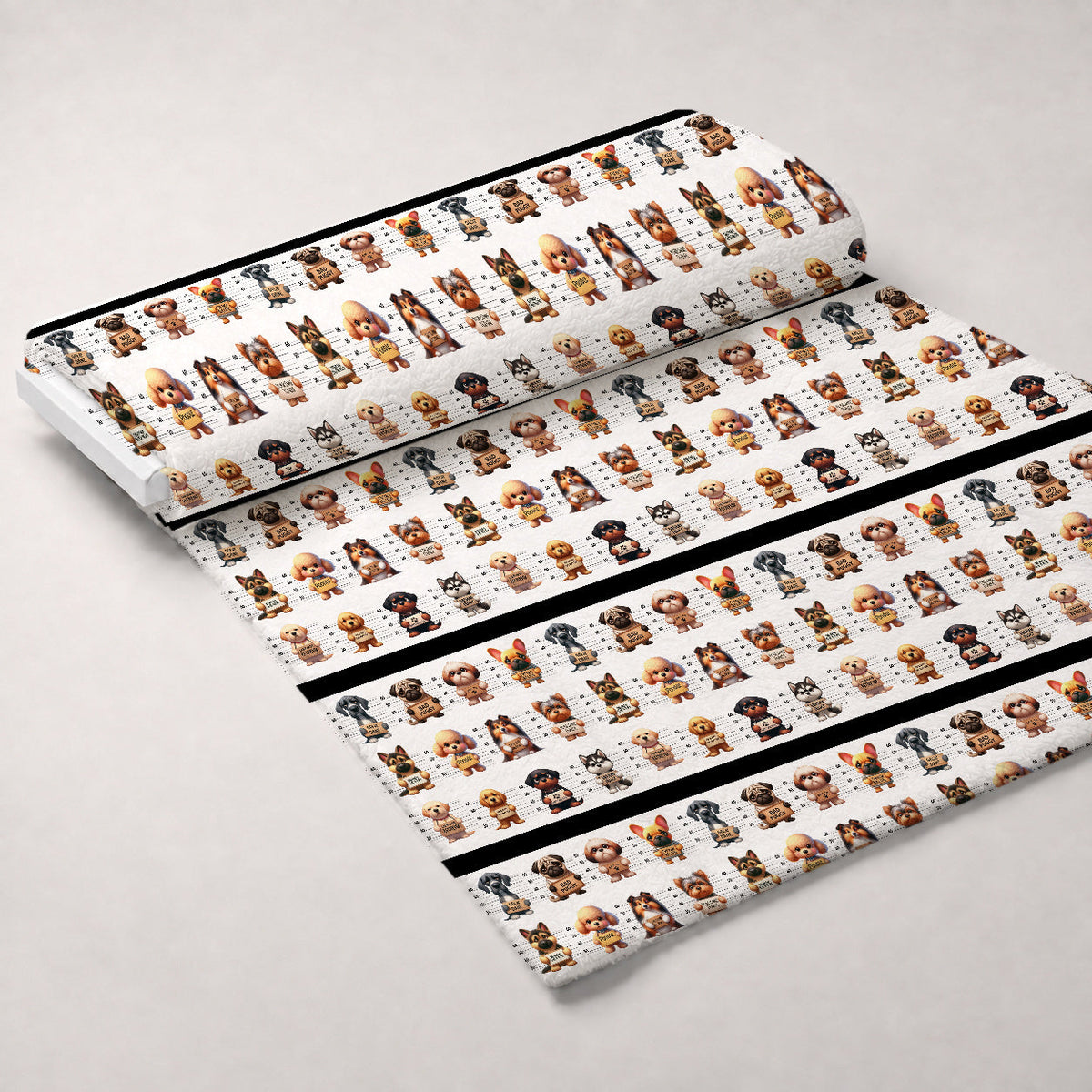 Doggie Mugshots Pattern 2 Fleece Fabric — fleece fabric unrolled bolt preview (mv-fleece-v1:bolt)