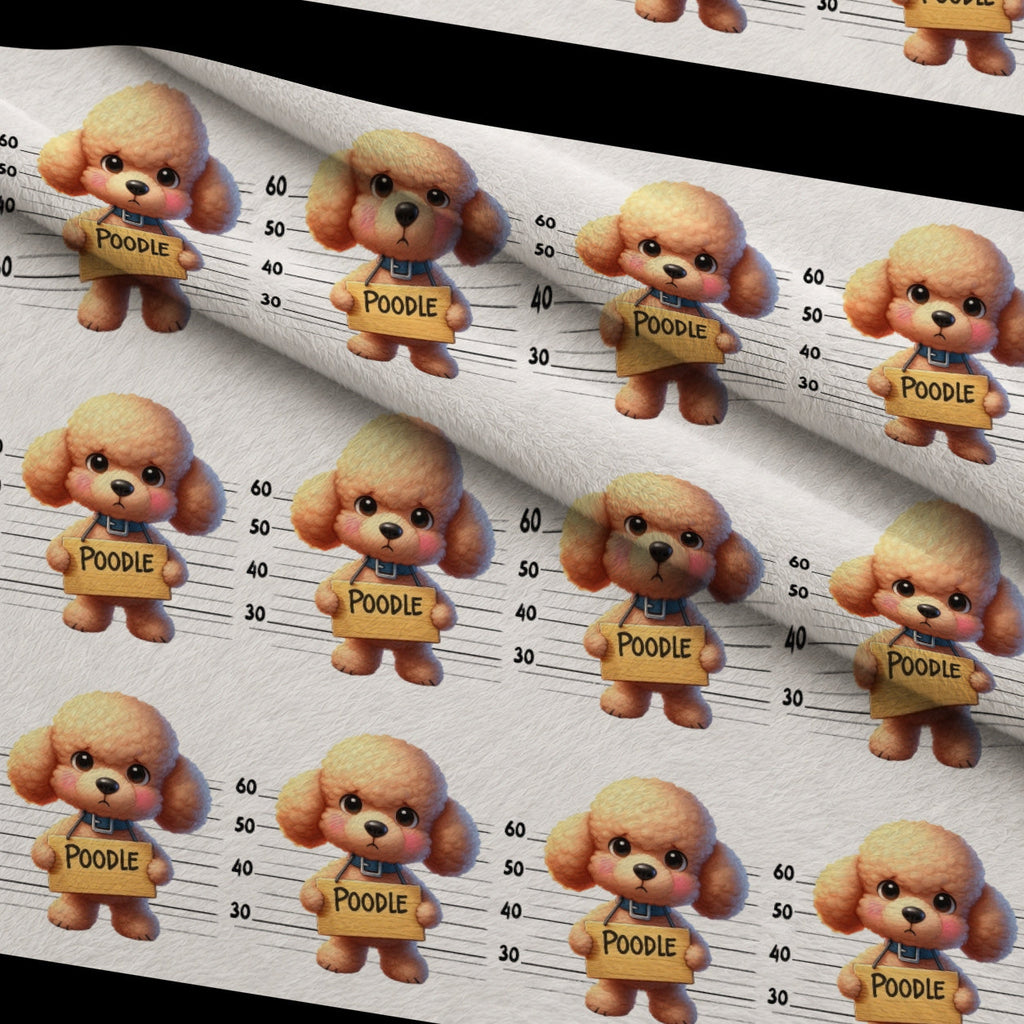 Doggie Mugshots Poodle Pattern Fleece Fabric — fleece fabric folded close-up preview (mv-fleece-v1:lying)