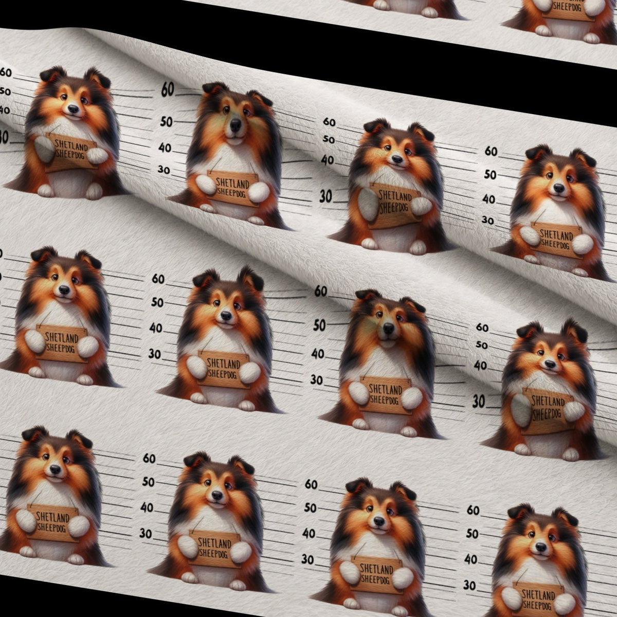 Doggie Mugshots Shetland Sheepdog Pattern Fleece Fabric — fleece fabric folded close-up preview (mv-fleece-v1:lying)