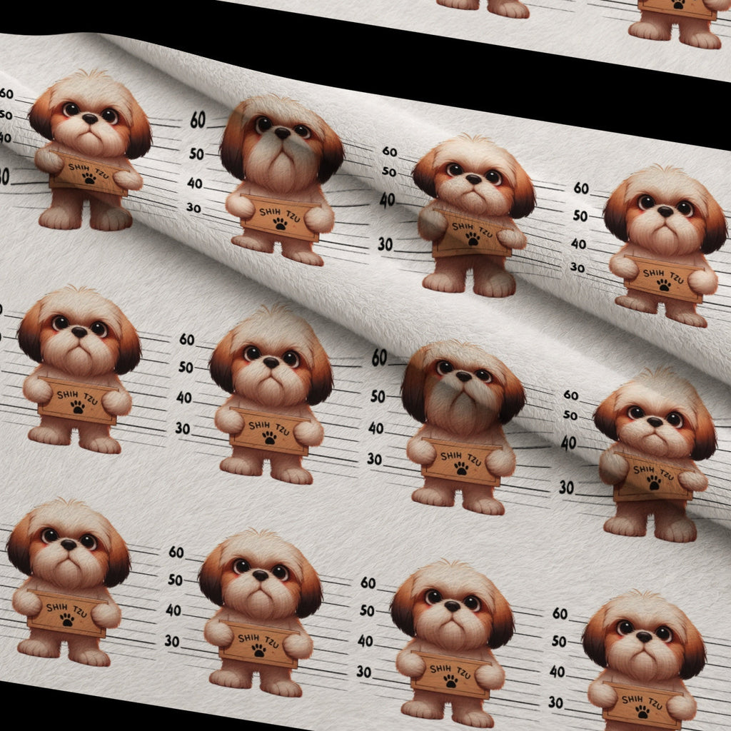 Doggie Mugshots Shih Tzu Pattern Fleece Fabric — fleece fabric folded close-up preview (mv-fleece-v1:lying)