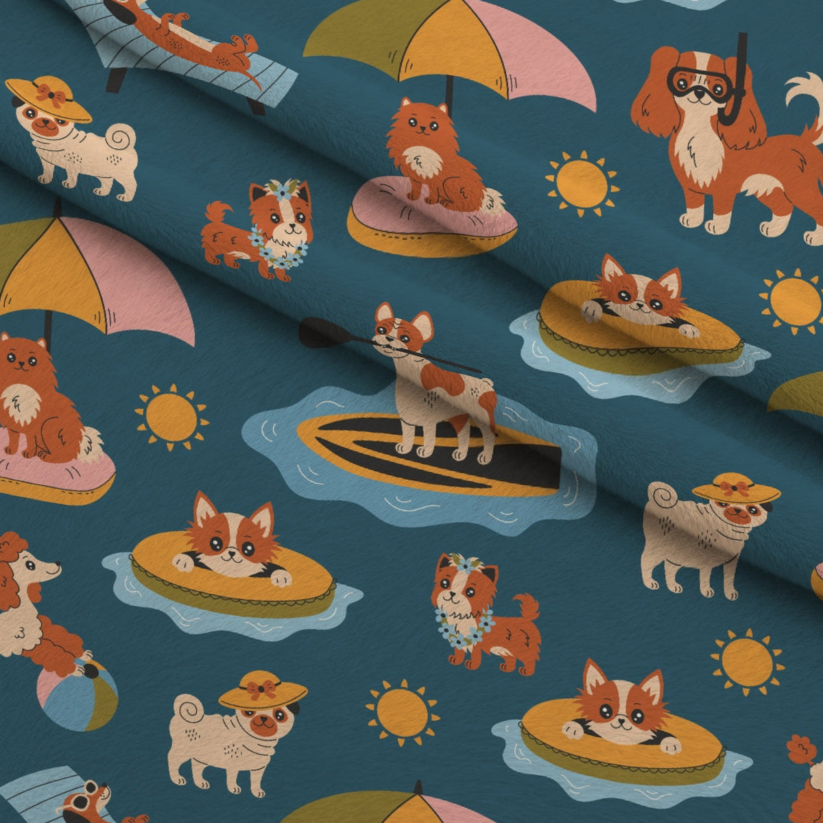 Dogs on the Beach Fleece Fabric — fleece fabric folded close-up preview (mv-fleece-v1:lying)