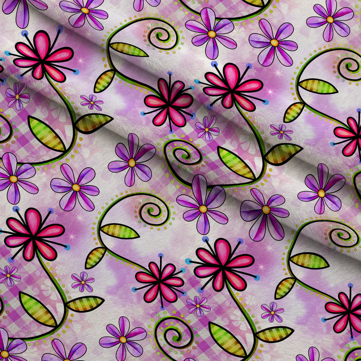 Doodle Blooms Pattern 4 Fleece Fabric — fleece fabric folded close-up preview (mv-fleece-v1:lying)