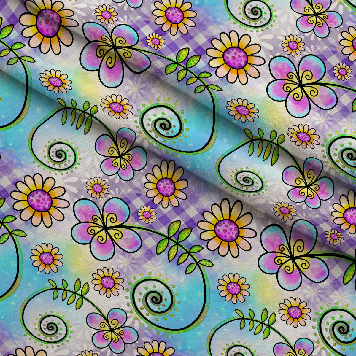 Doodle Blooms Pattern 9 Fleece Fabric — fleece fabric folded close-up preview (mv-fleece-v1:lying)