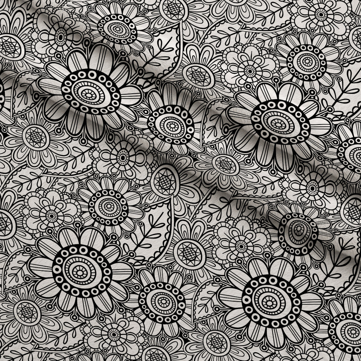 Doodle Garden Pattern 2 Fleece Fabric — fleece fabric folded close-up preview (mv-fleece-v1:lying)