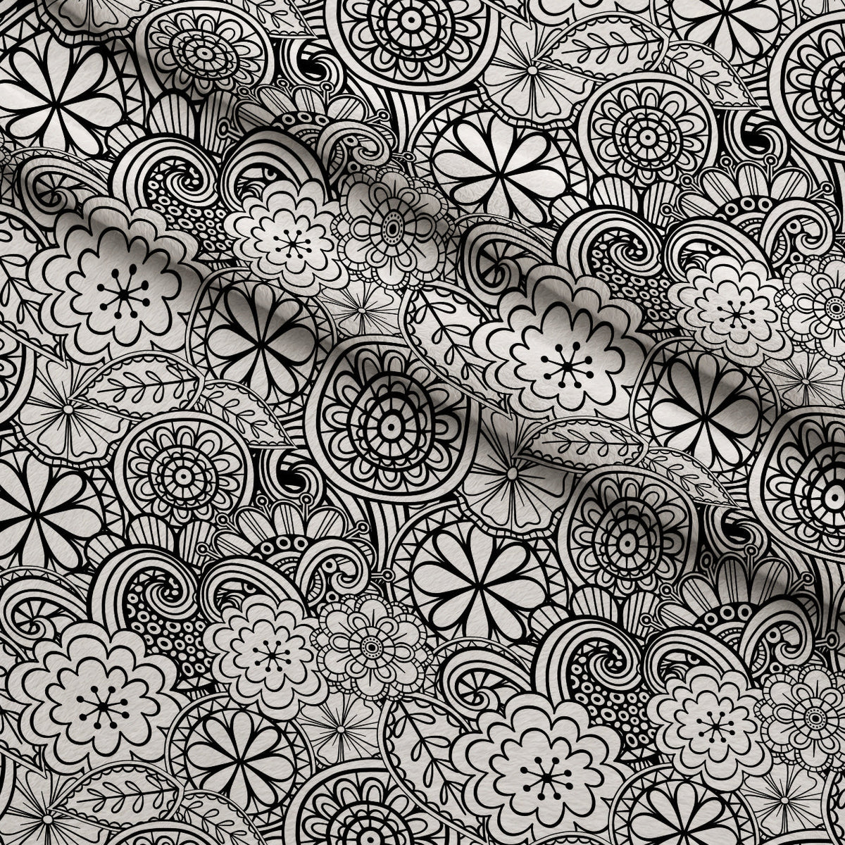 Doodle Garden Pattern 3 Fleece Fabric — fleece fabric folded close-up preview (mv-fleece-v1:lying)
