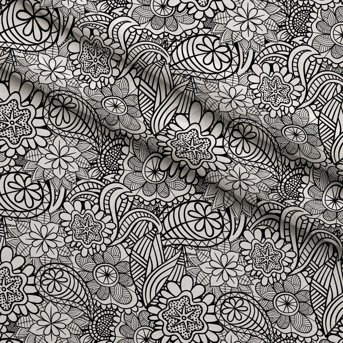 Doodle Garden Pattern 4 Fleece Fabric — fleece fabric folded close-up preview (mv-fleece-v1:lying)