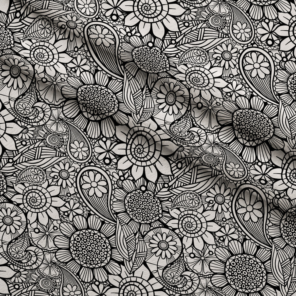 Doodle Garden Pattern 5 Fleece Fabric — fleece fabric folded close-up preview (mv-fleece-v1:lying)