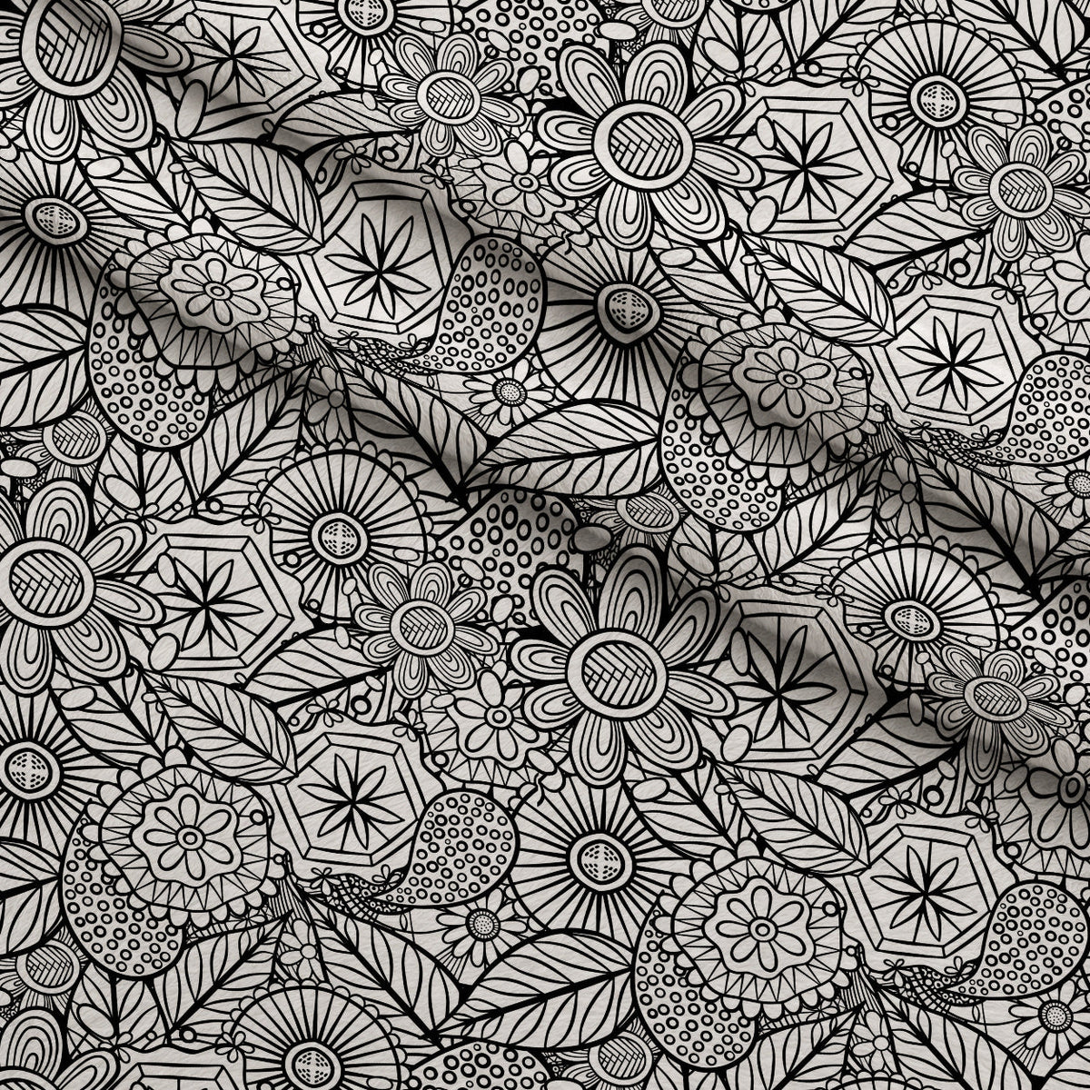 Doodle Garden Pattern 6 Fleece Fabric — fleece fabric folded close-up preview (mv-fleece-v1:lying)