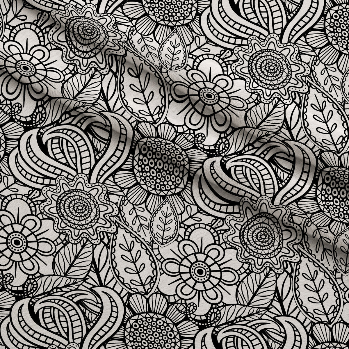 Doodle Garden Pattern 8 Fleece Fabric — fleece fabric folded close-up preview (mv-fleece-v1:lying)