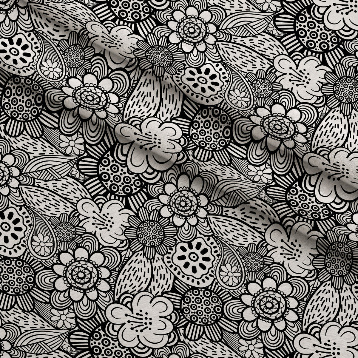 Doodle Garden Pattern 9 Fleece Fabric — fleece fabric folded close-up preview (mv-fleece-v1:lying)