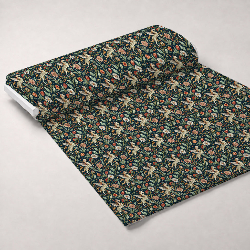 Dragon Garden Pattern 1 Fleece Fabric — fleece fabric unrolled bolt preview (mv-fleece-v1:bolt)