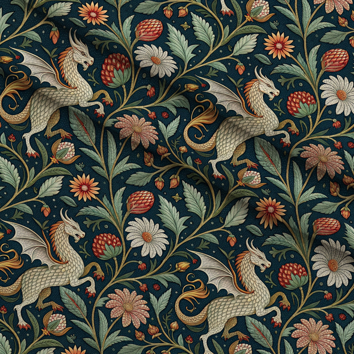 Dragon Garden Pattern 1 Fleece Fabric — fleece fabric folded close-up preview (mv-fleece-v1:lying)
