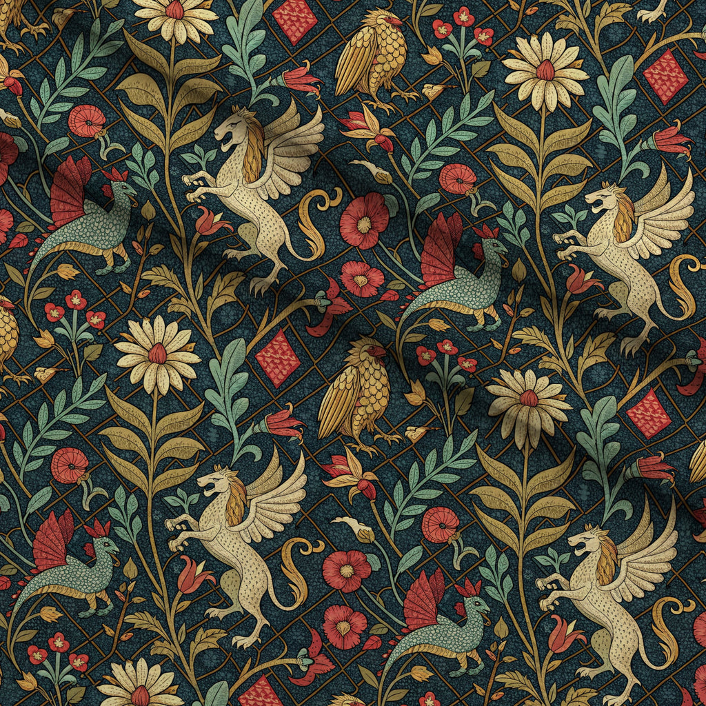 Dragon Garden Pattern 10 Fleece Fabric — fleece fabric folded close-up preview (mv-fleece-v1:lying)