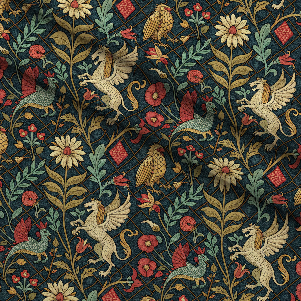 Dragon Garden Pattern 10 Fleece Fabric — fleece fabric folded close-up preview (mv-fleece-v1:lying)