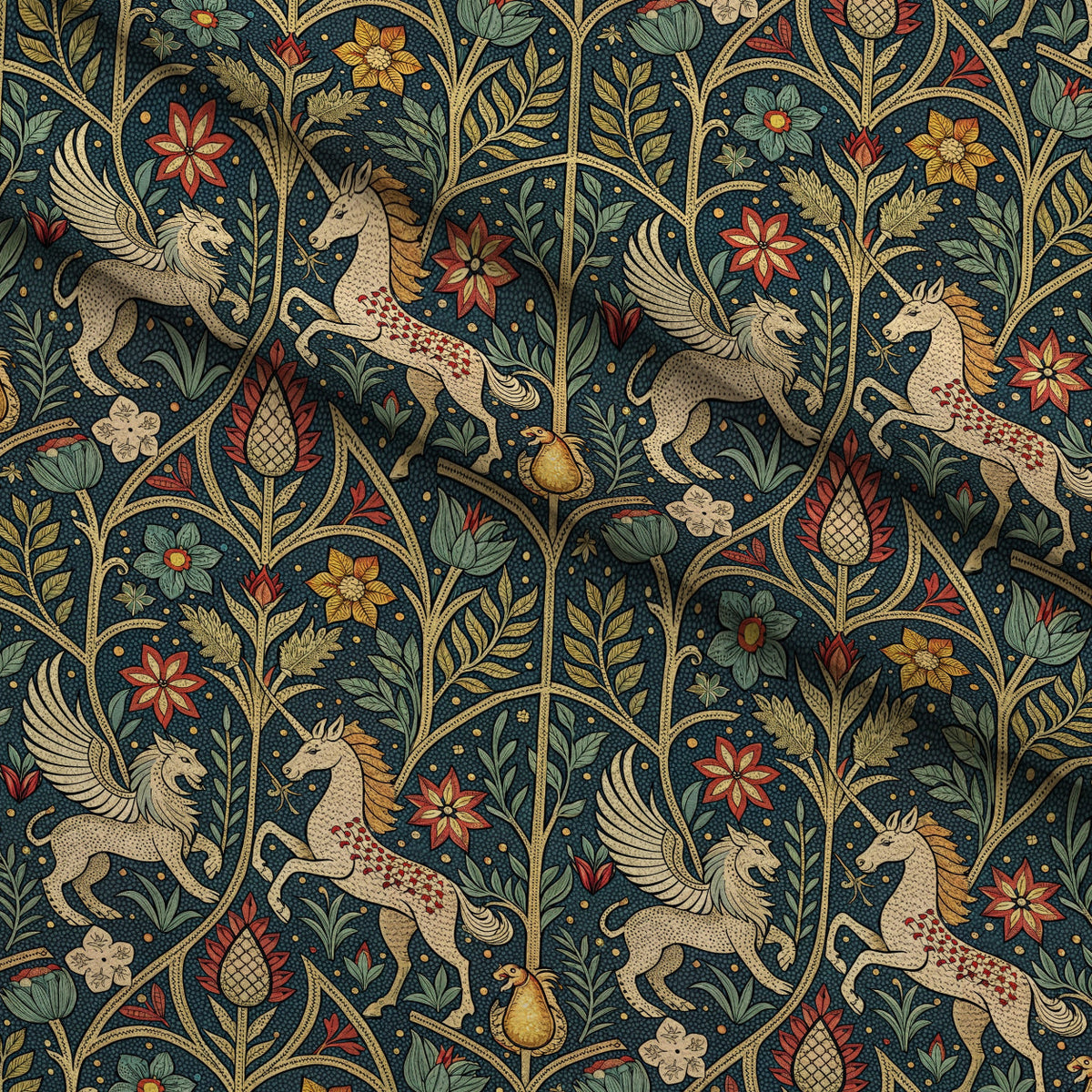 Dragon Garden Pattern 2 Fleece Fabric — fleece fabric folded close-up preview (mv-fleece-v1:lying)