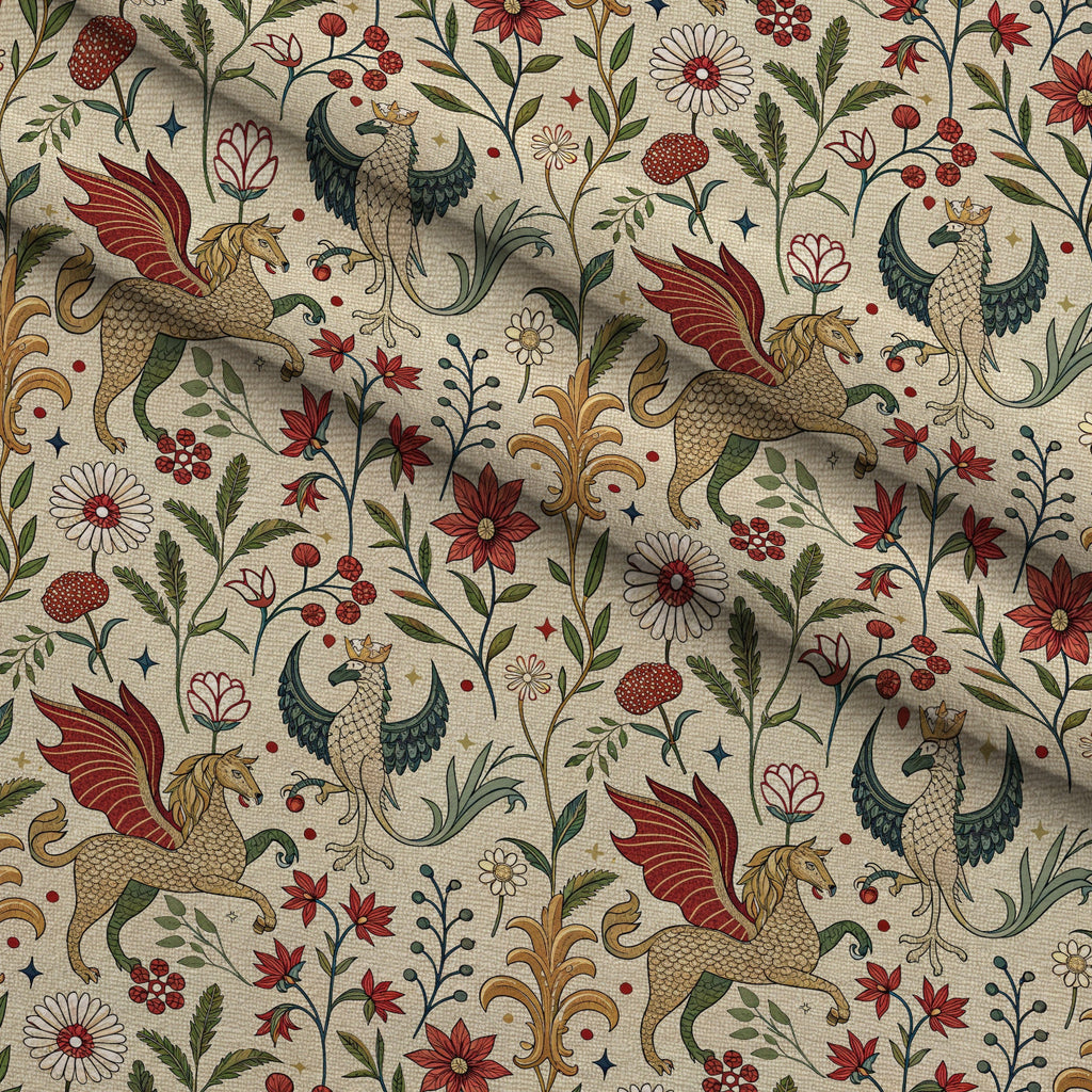 Dragon Garden Pattern 3 Fleece Fabric — fleece fabric folded close-up preview (mv-fleece-v1:lying)