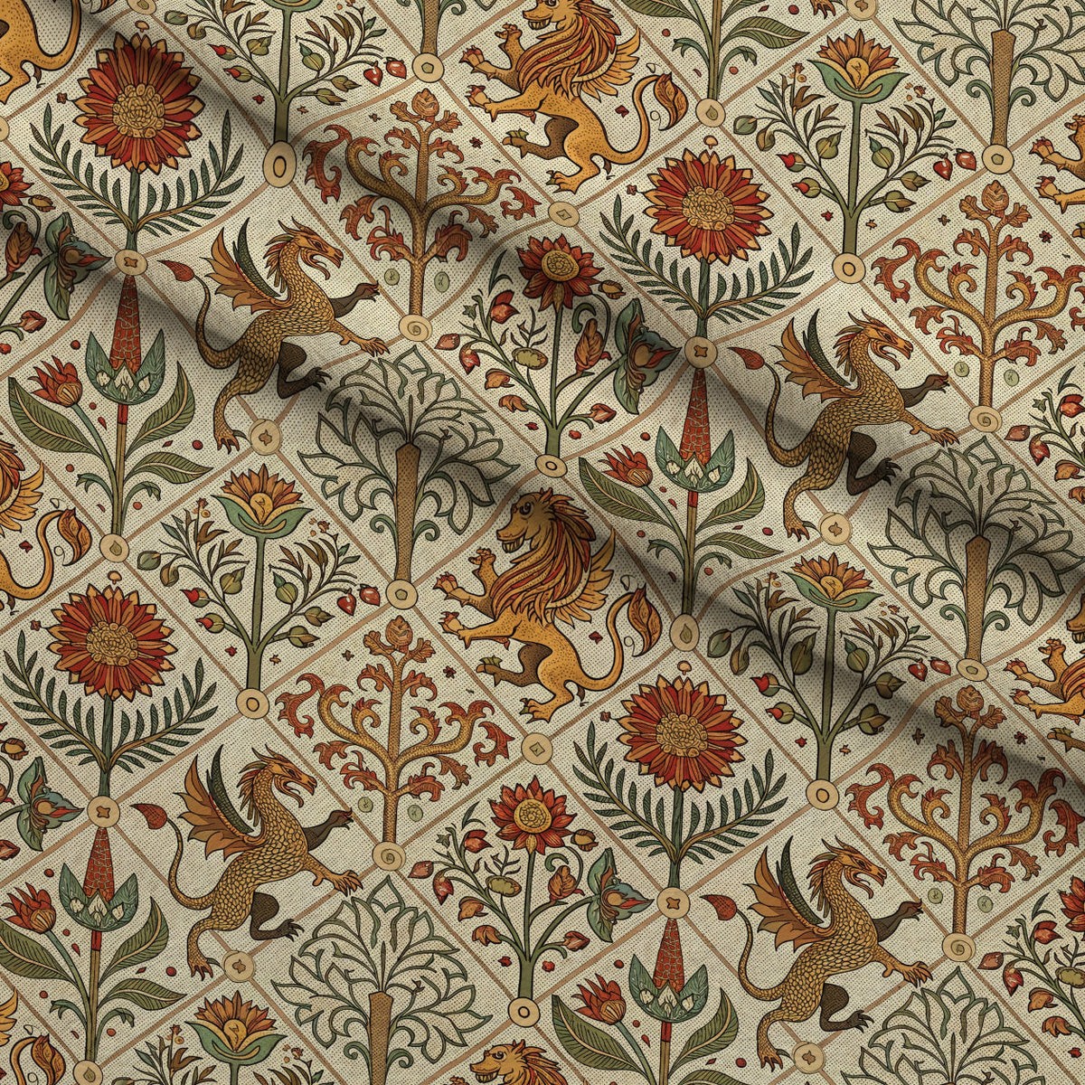 Dragon Garden Pattern 7 Fleece Fabric — fleece fabric folded close-up preview (mv-fleece-v1:lying)