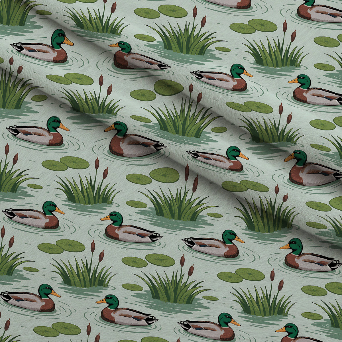 Drakes and Lilies Pattern 1 Fleece Fabric — fleece fabric folded close-up preview (mv-fleece-v1:lying)