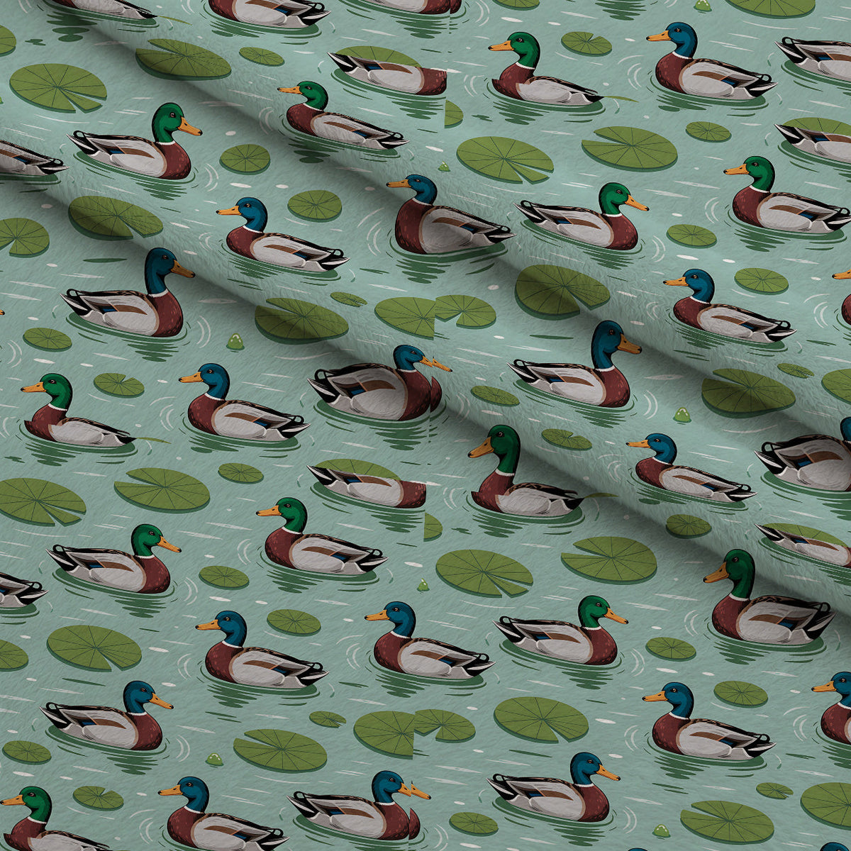 Drakes and Lilies Pattern 10 Fleece Fabric — fleece fabric folded close-up preview (mv-fleece-v1:lying)
