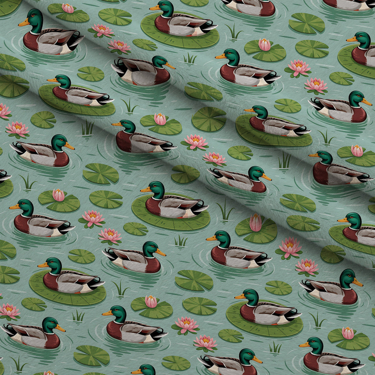 Drakes and Lilies Pattern 11 Fleece Fabric — fleece fabric folded close-up preview (mv-fleece-v1:lying)