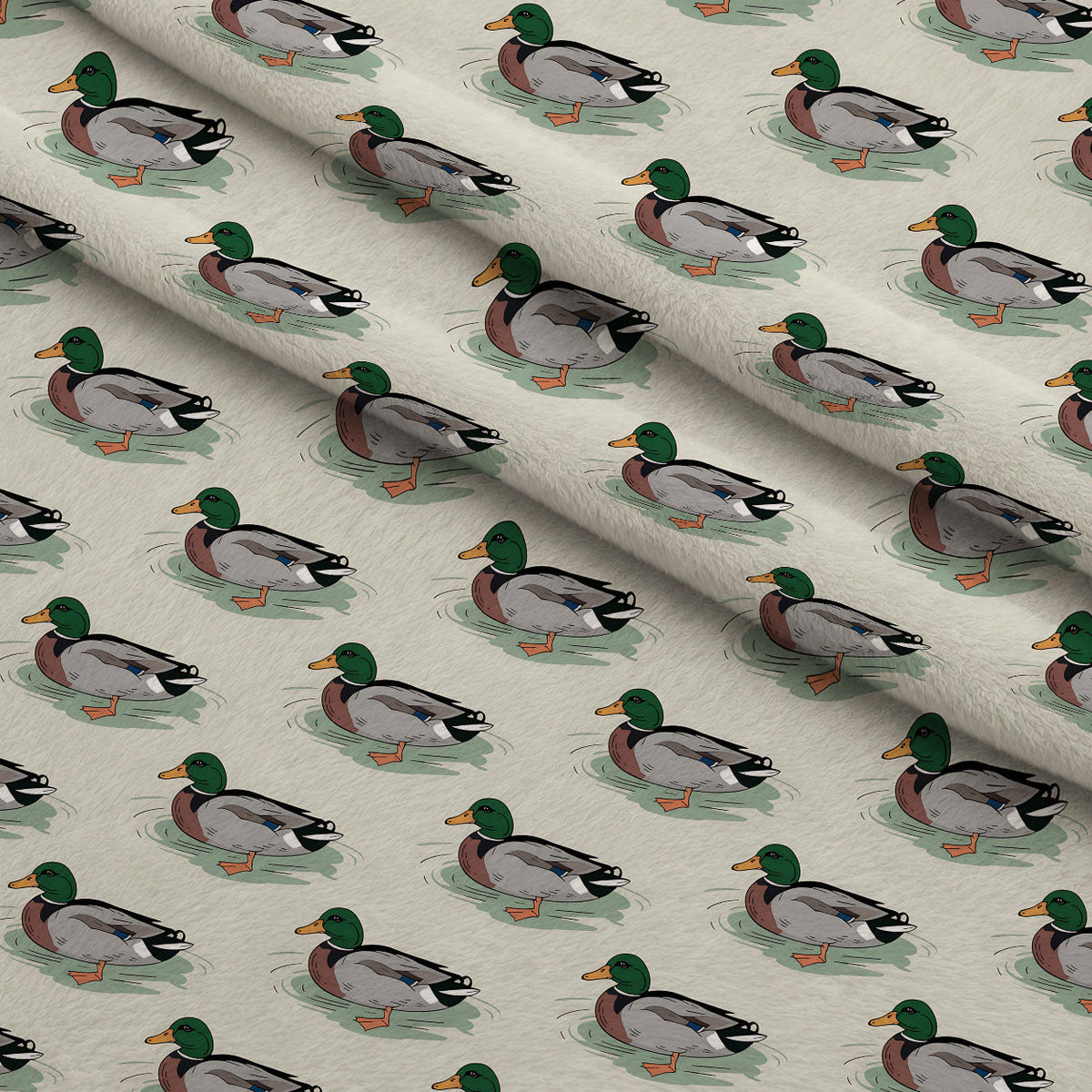 Drakes and Lilies Pattern 12 Fleece Fabric — fleece fabric folded close-up preview (mv-fleece-v1:lying)
