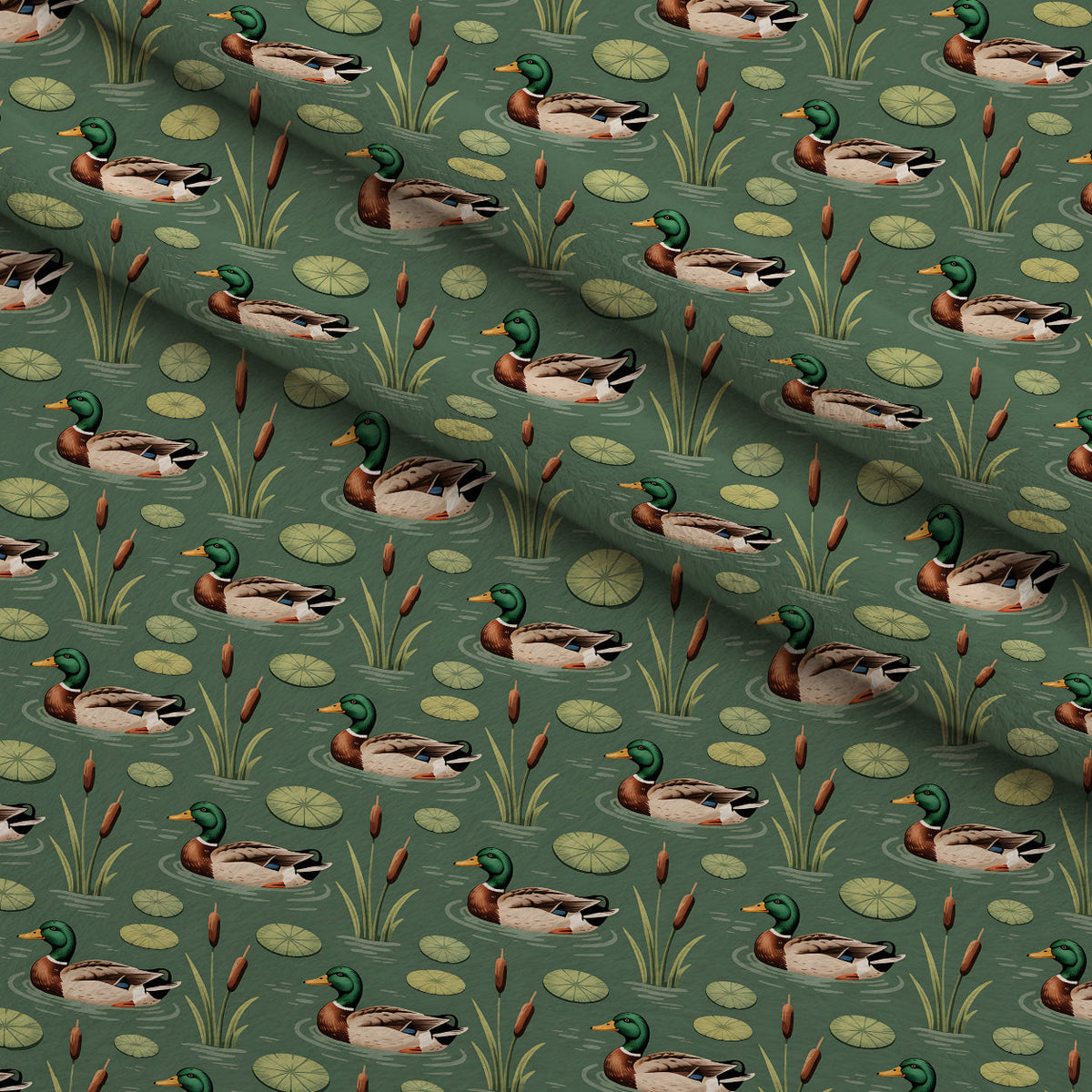 Drakes and Lilies Pattern 16 Fleece Fabric — fleece fabric folded close-up preview (mv-fleece-v1:lying)