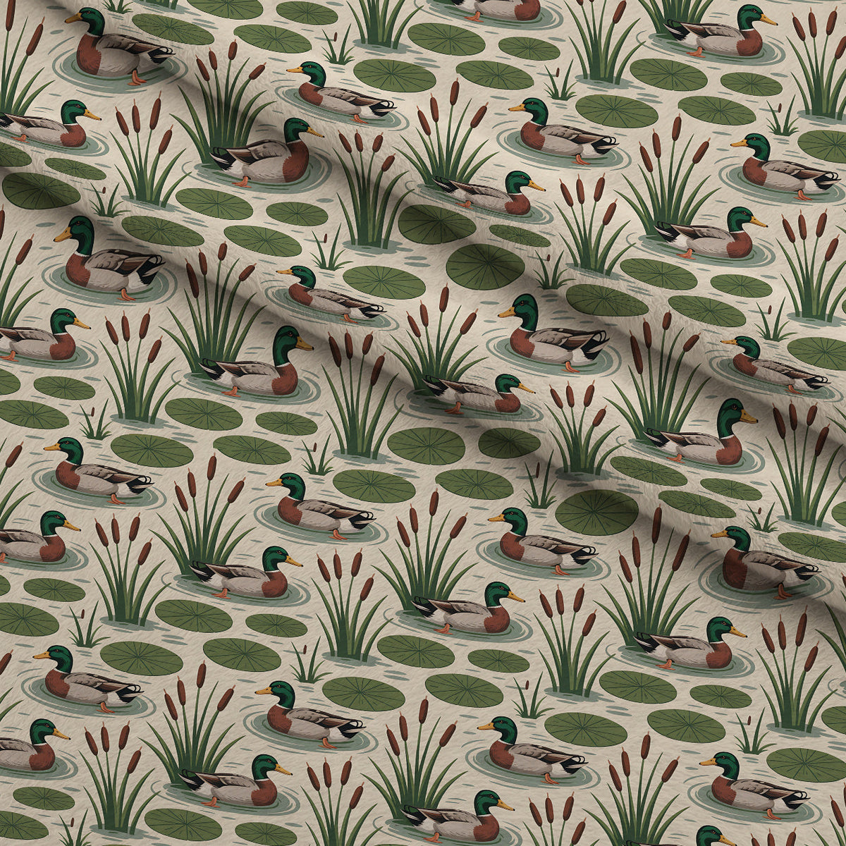 Drakes and Lilies Pattern 17 Fleece Fabric — fleece fabric folded close-up preview (mv-fleece-v1:lying)