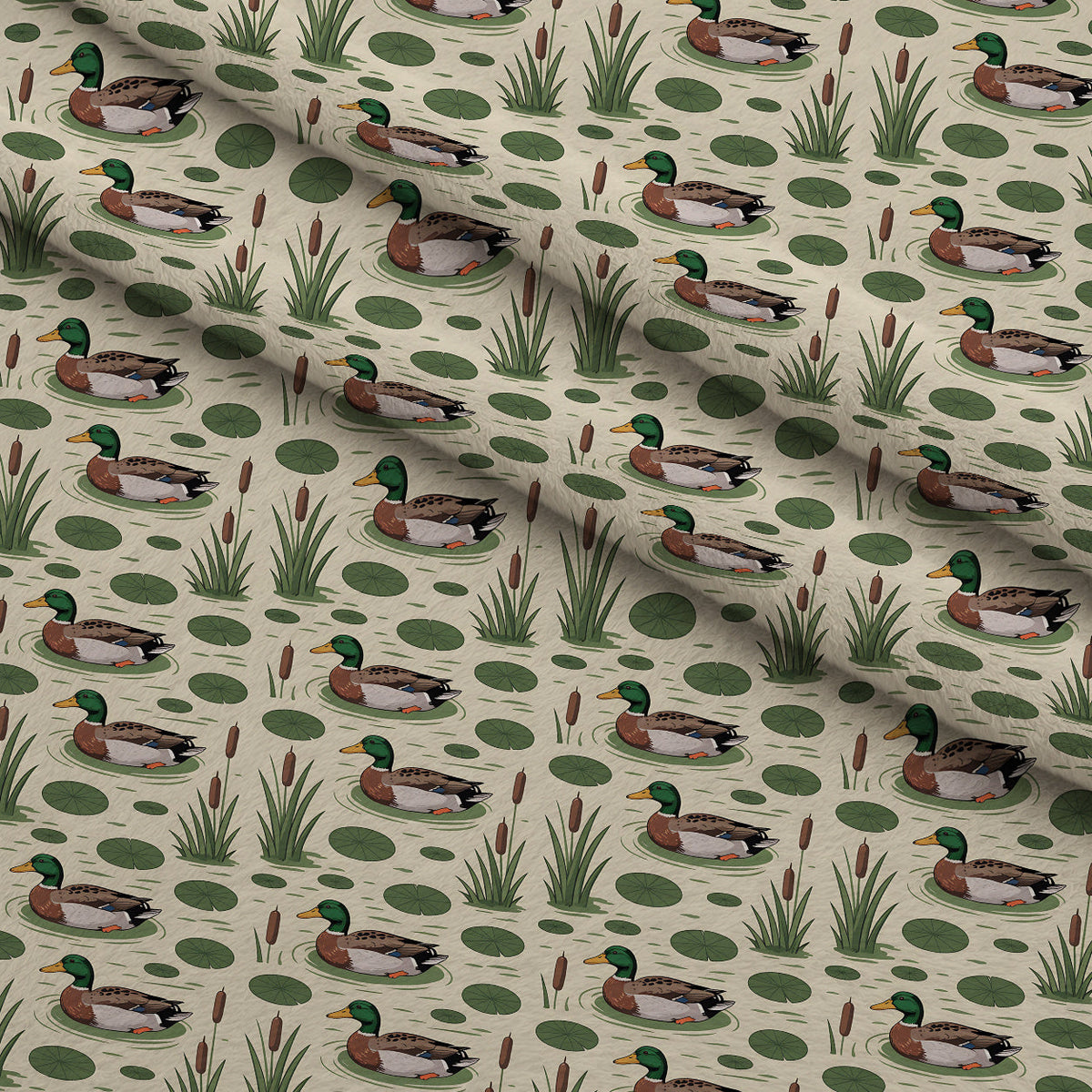 Drakes and Lilies Pattern 18 Fleece Fabric — fleece fabric folded close-up preview (mv-fleece-v1:lying)