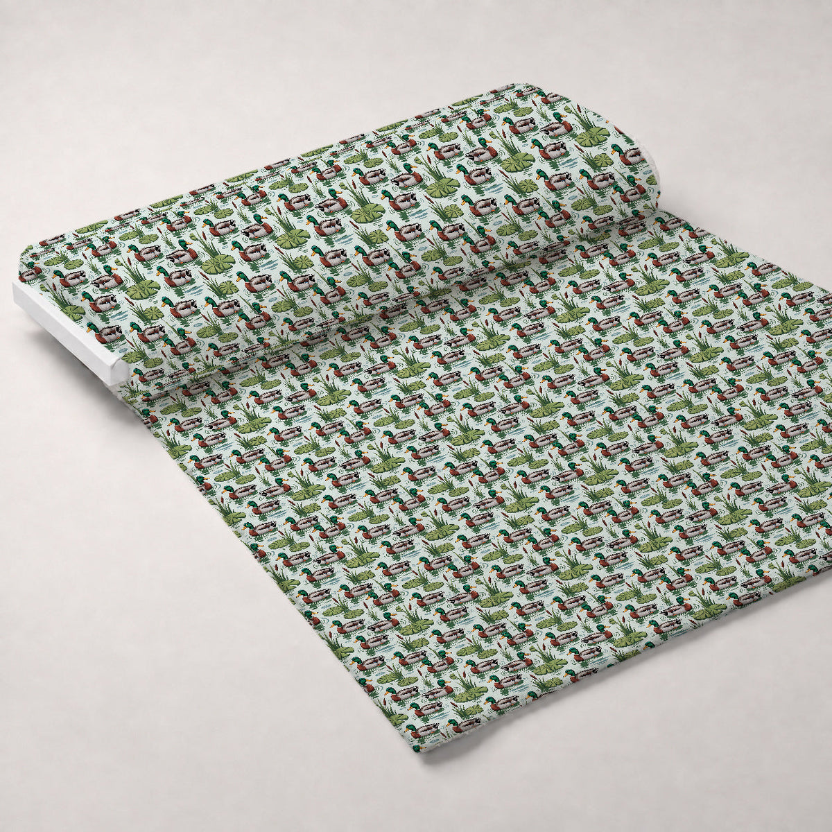 Drakes and Lilies Pattern 2 Fleece Fabric — fleece fabric unrolled bolt preview (mv-fleece-v1:bolt)