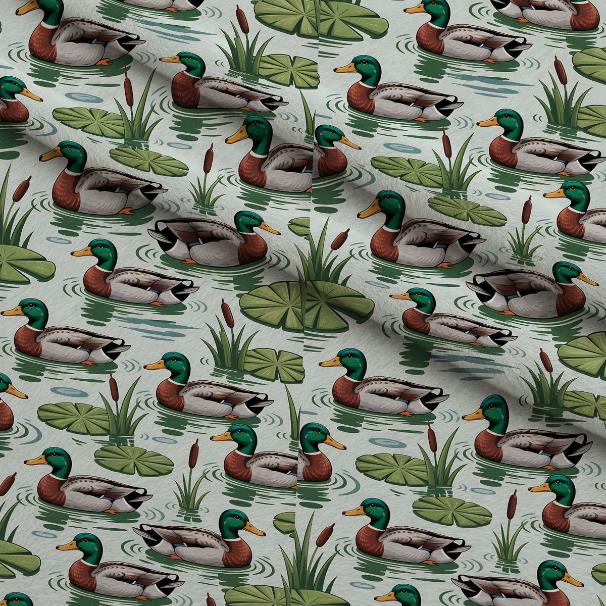 Drakes and Lilies Pattern 2 Fleece Fabric — fleece fabric folded close-up preview (mv-fleece-v1:lying)