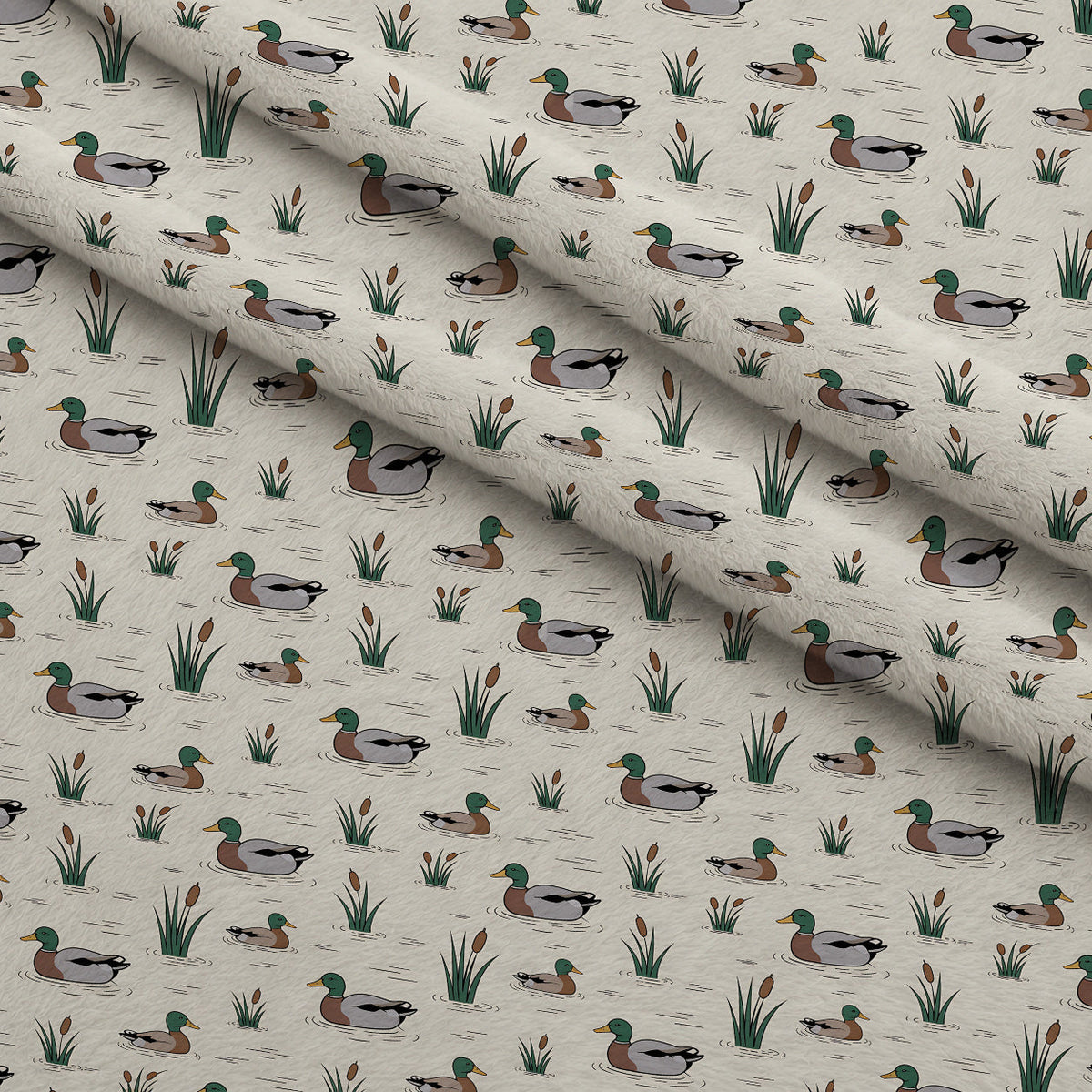 Drakes and Lilies Pattern 20 Fleece Fabric — fleece fabric folded close-up preview (mv-fleece-v1:lying)