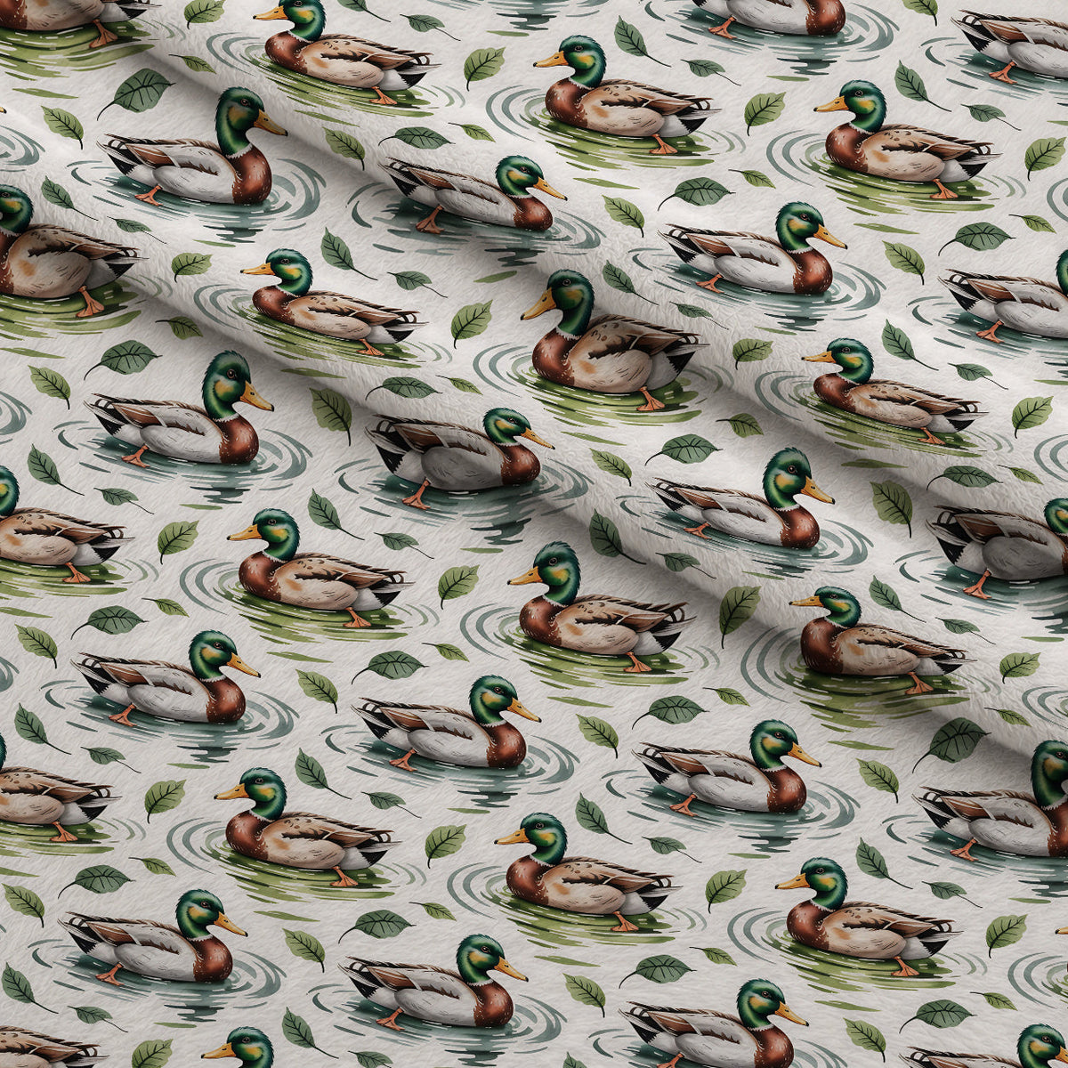 Drakes and Lilies Pattern 21 Fleece Fabric — fleece fabric folded close-up preview (mv-fleece-v1:lying)