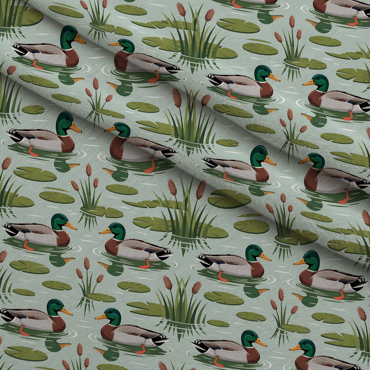 Drakes and Lilies Pattern 23 Fleece Fabric — fleece fabric folded close-up preview (mv-fleece-v1:lying)