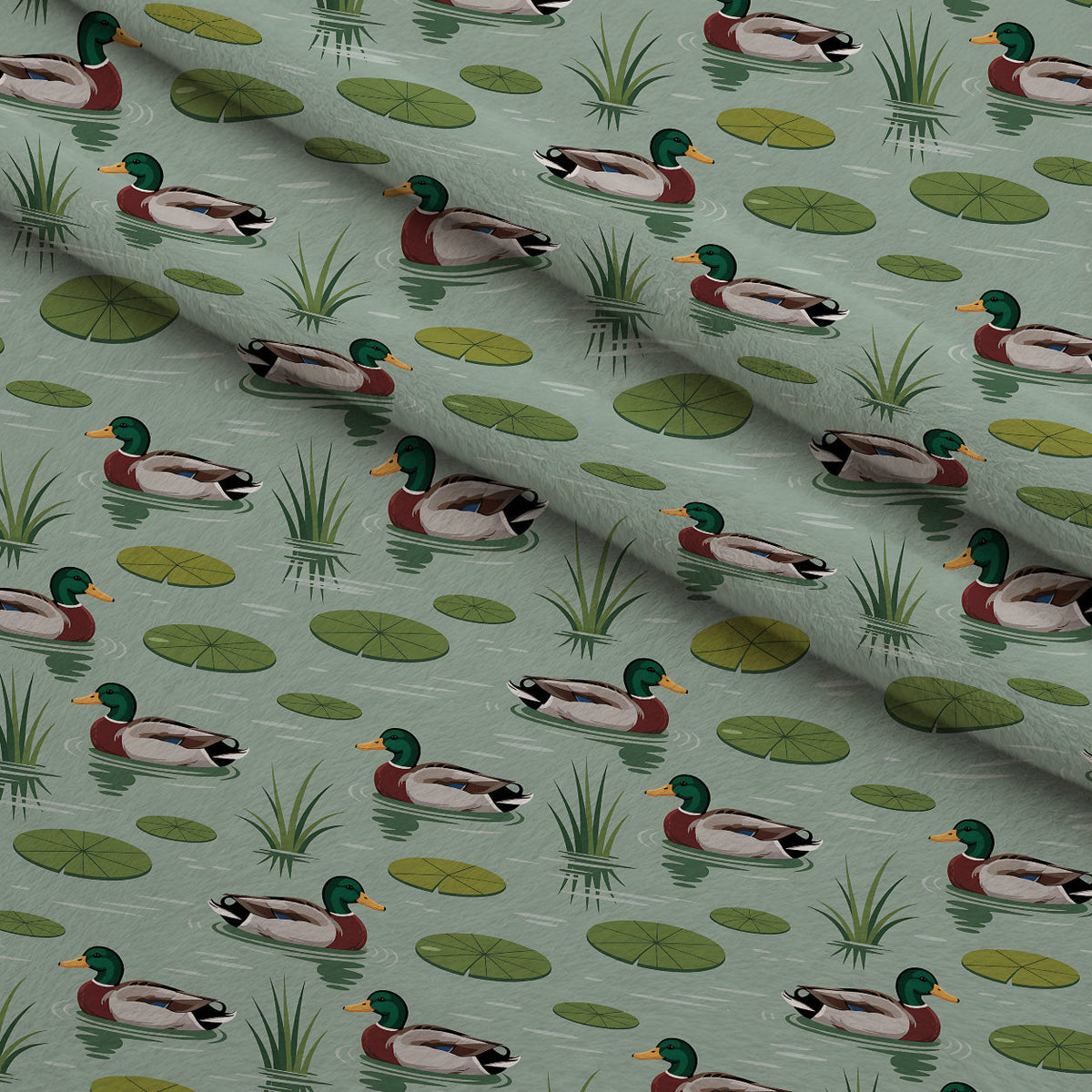 Drakes and Lilies Pattern 24 Fleece Fabric — fleece fabric folded close-up preview (mv-fleece-v1:lying)