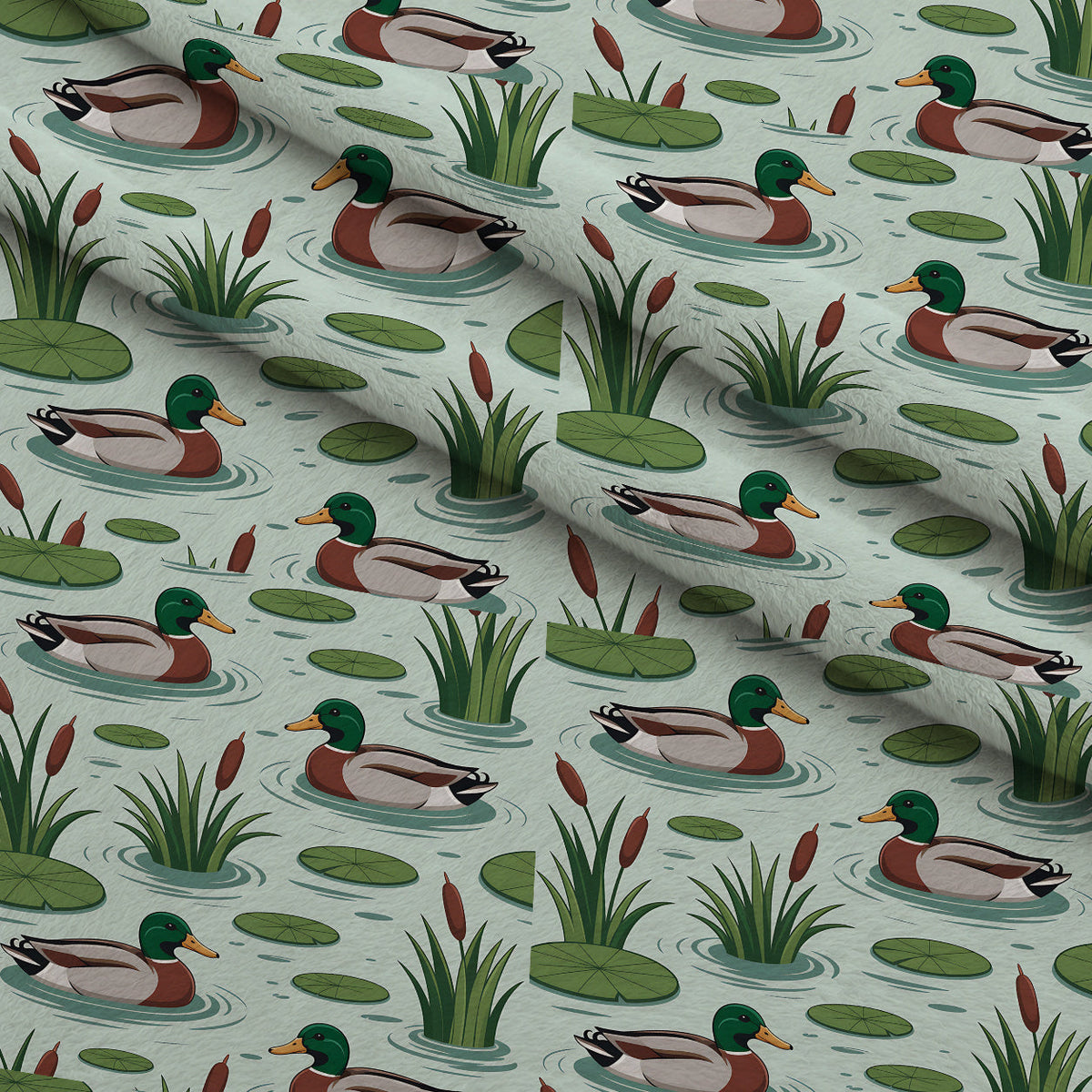 Drakes and Lilies Pattern 3 Fleece Fabric — fleece fabric folded close-up preview (mv-fleece-v1:lying)
