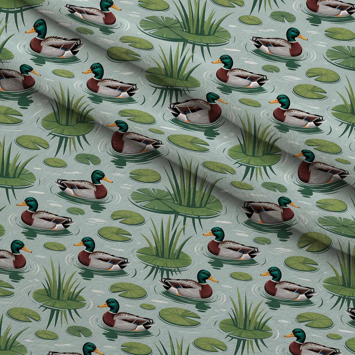Drakes and Lilies Pattern 4 Fleece Fabric — fleece fabric folded close-up preview (mv-fleece-v1:lying)