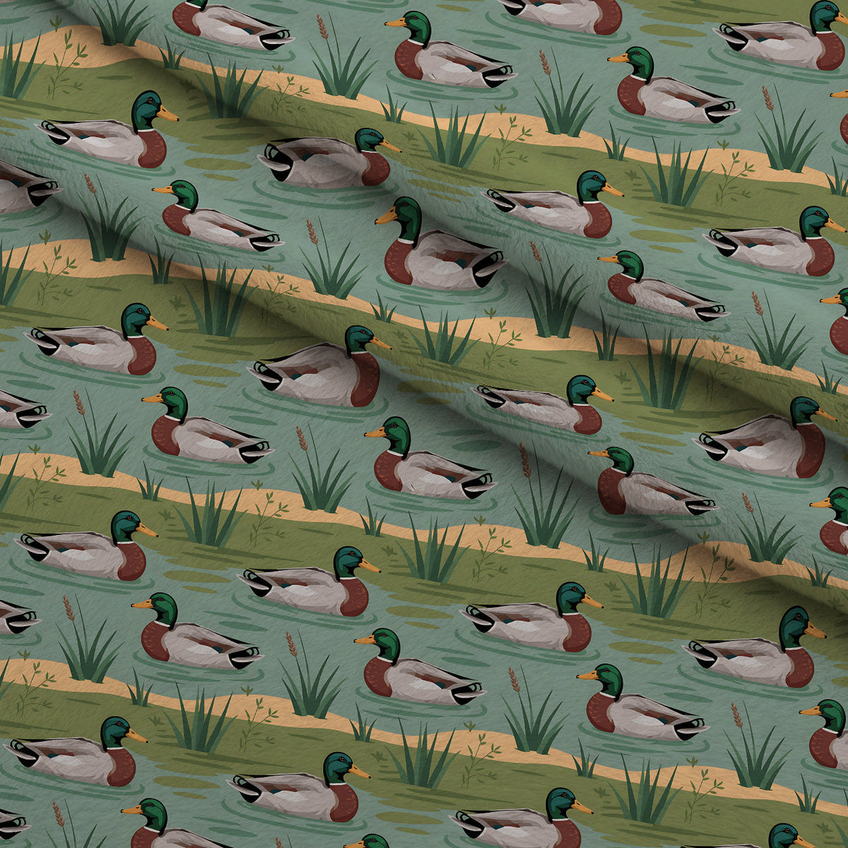 Drakes and Lilies Pattern 8 Fleece Fabric — fleece fabric folded close-up preview (mv-fleece-v1:lying)