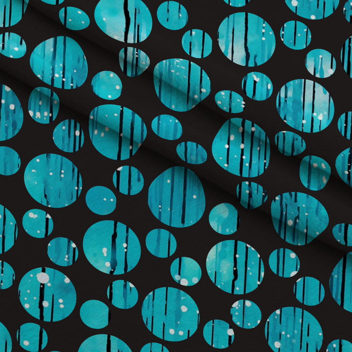 Dripping Turquoise Liquid Pattern 11 Fleece Fabric — fleece fabric folded close-up preview (mv-fleece-v1:lying)