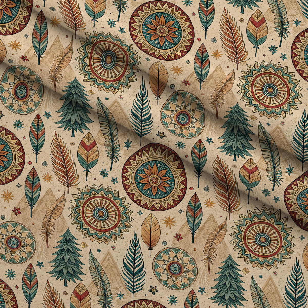 Earthen Plumes Pattern 3 Fleece Fabric — fleece fabric folded close-up preview (mv-fleece-v1:lying)