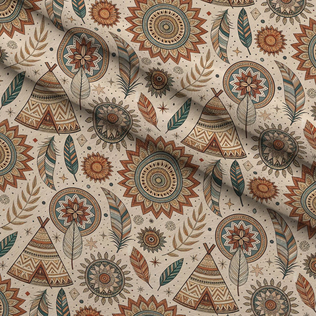 Earthen Plumes Pattern 4 Fleece Fabric — fleece fabric folded close-up preview (mv-fleece-v1:lying)
