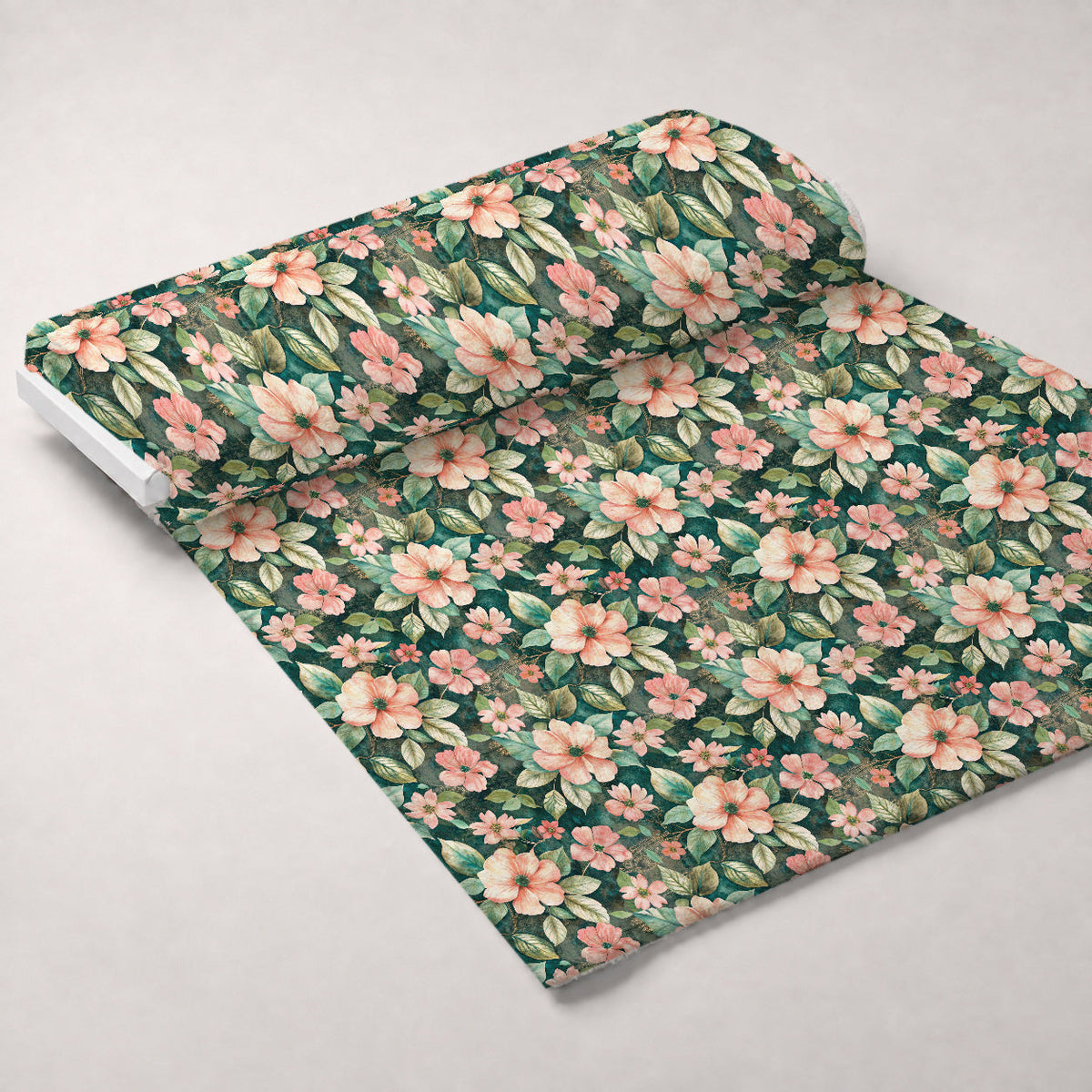 Emerald Blush Blooms Pattern 1 Fleece Fabric — fleece fabric unrolled bolt preview (mv-fleece-v1:bolt)