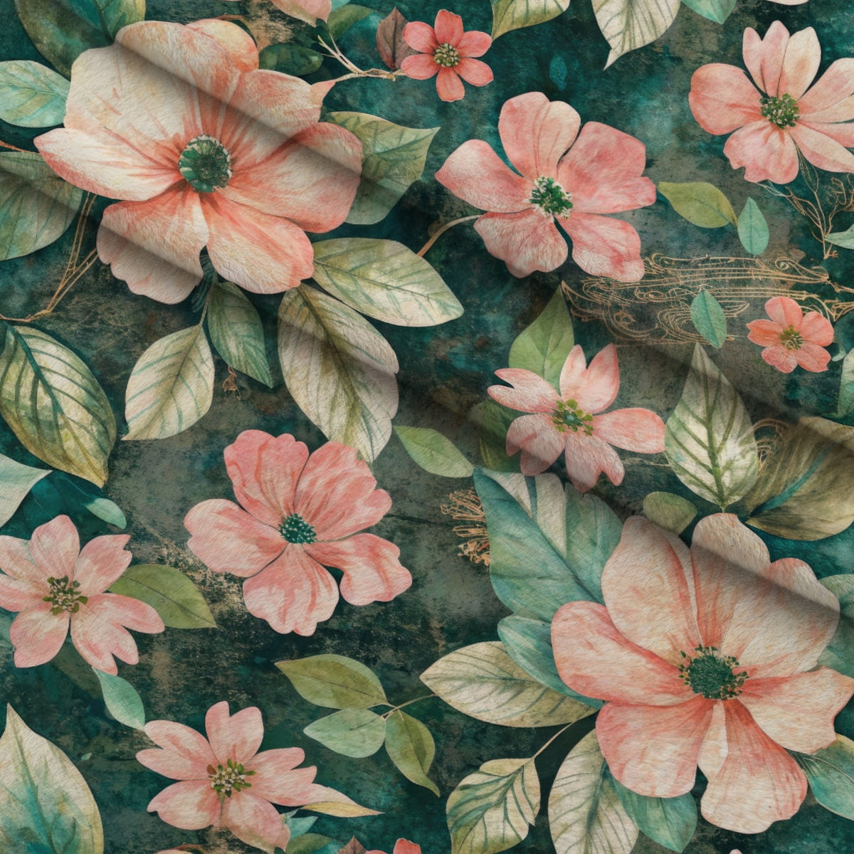 Emerald Blush Blooms Pattern 1 Fleece Fabric — fleece fabric folded close-up preview (mv-fleece-v1:lying)