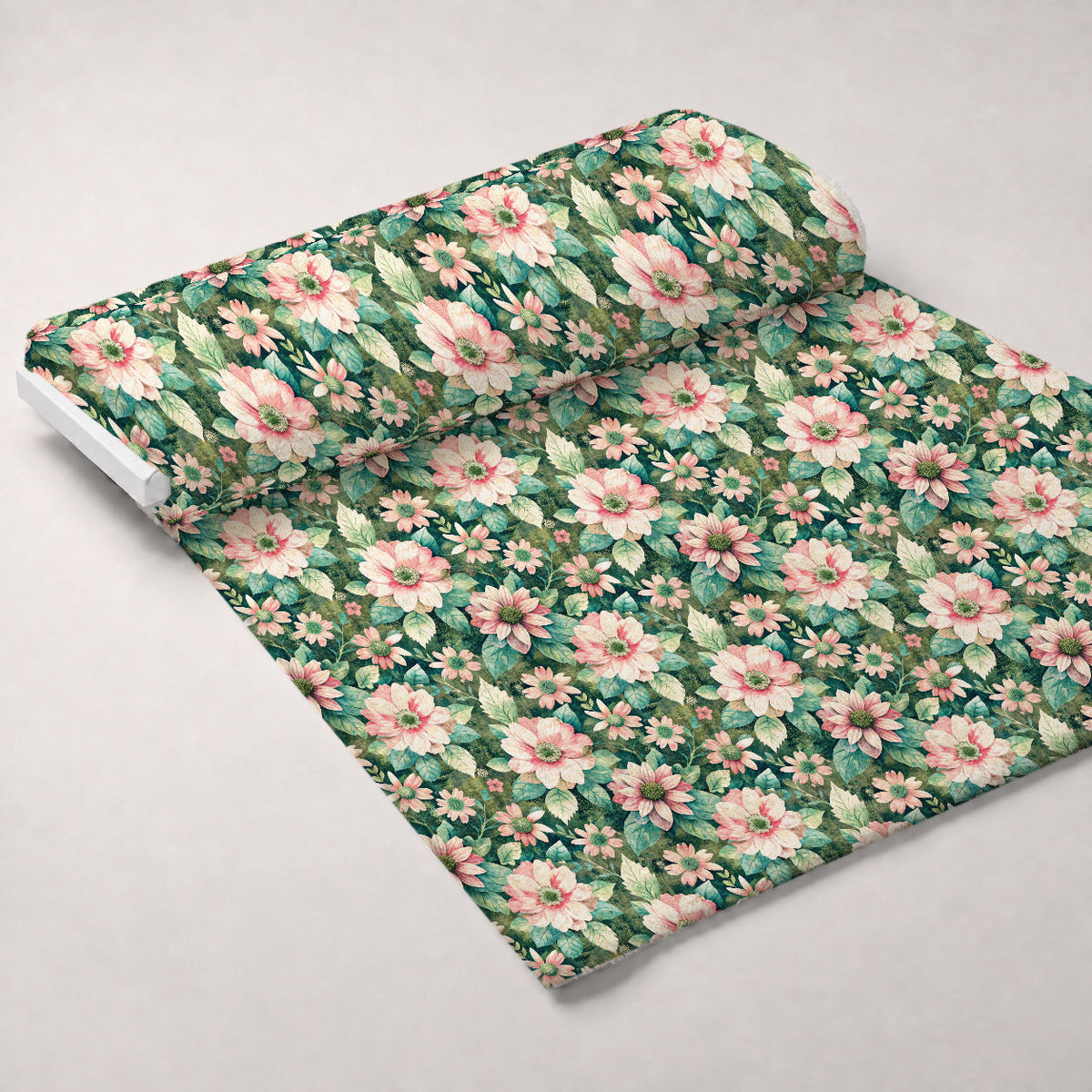 Emerald Blush Blooms Pattern 10 Fleece Fabric — fleece fabric unrolled bolt preview (mv-fleece-v1:bolt)