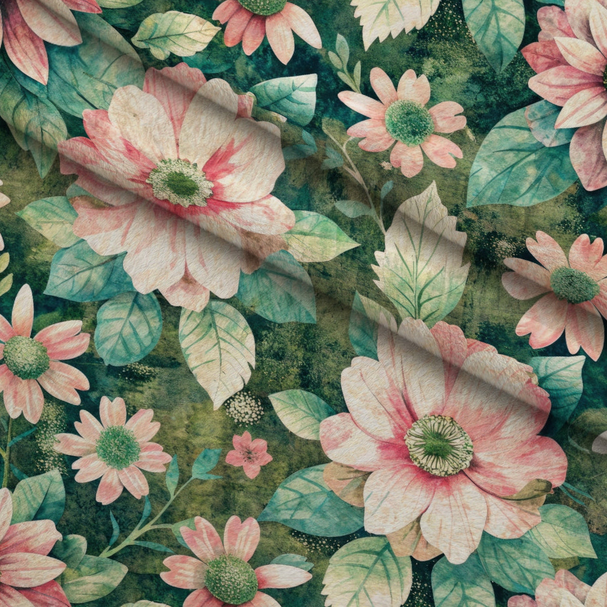 Emerald Blush Blooms Pattern 10 Fleece Fabric — fleece fabric folded close-up preview (mv-fleece-v1:lying)