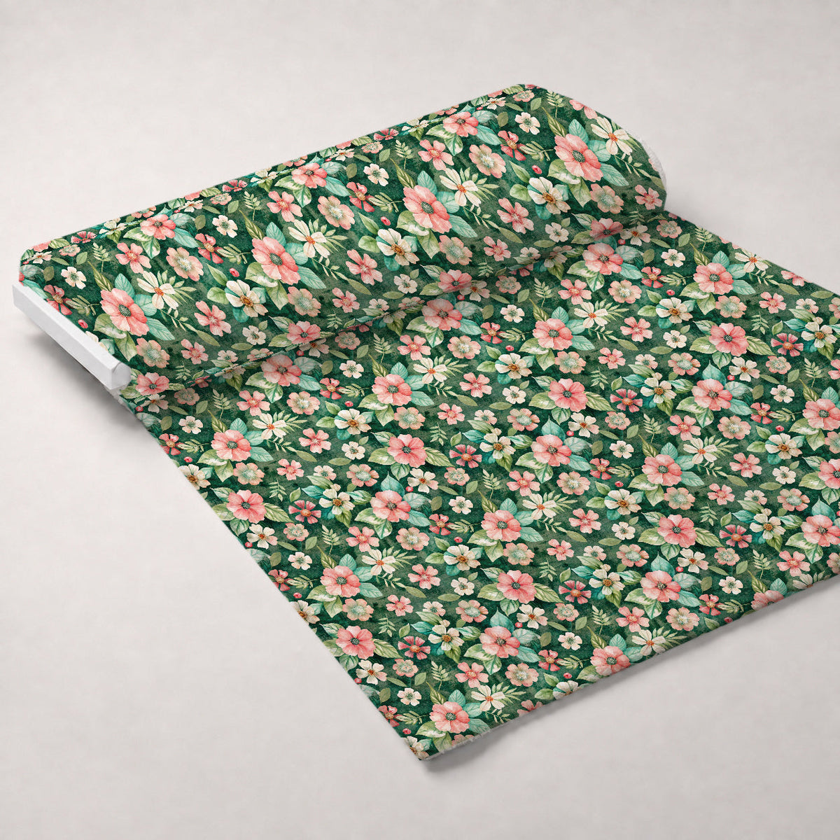 Emerald Blush Blooms Pattern 11 Fleece Fabric — fleece fabric unrolled bolt preview (mv-fleece-v1:bolt)