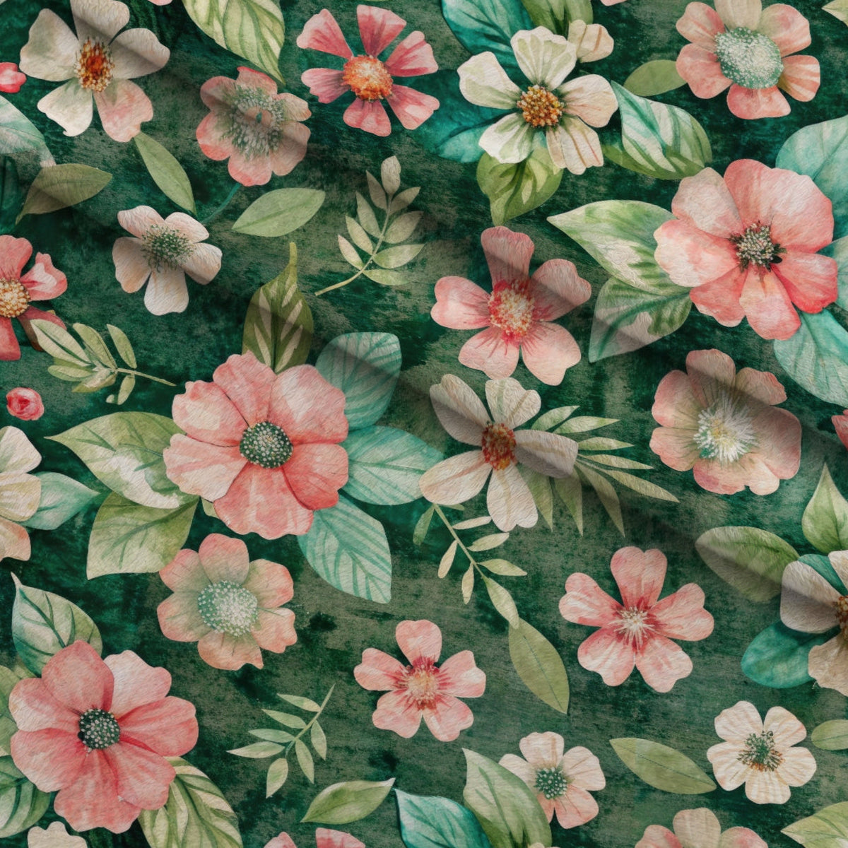 Emerald Blush Blooms Pattern 11 Fleece Fabric — fleece fabric folded close-up preview (mv-fleece-v1:lying)