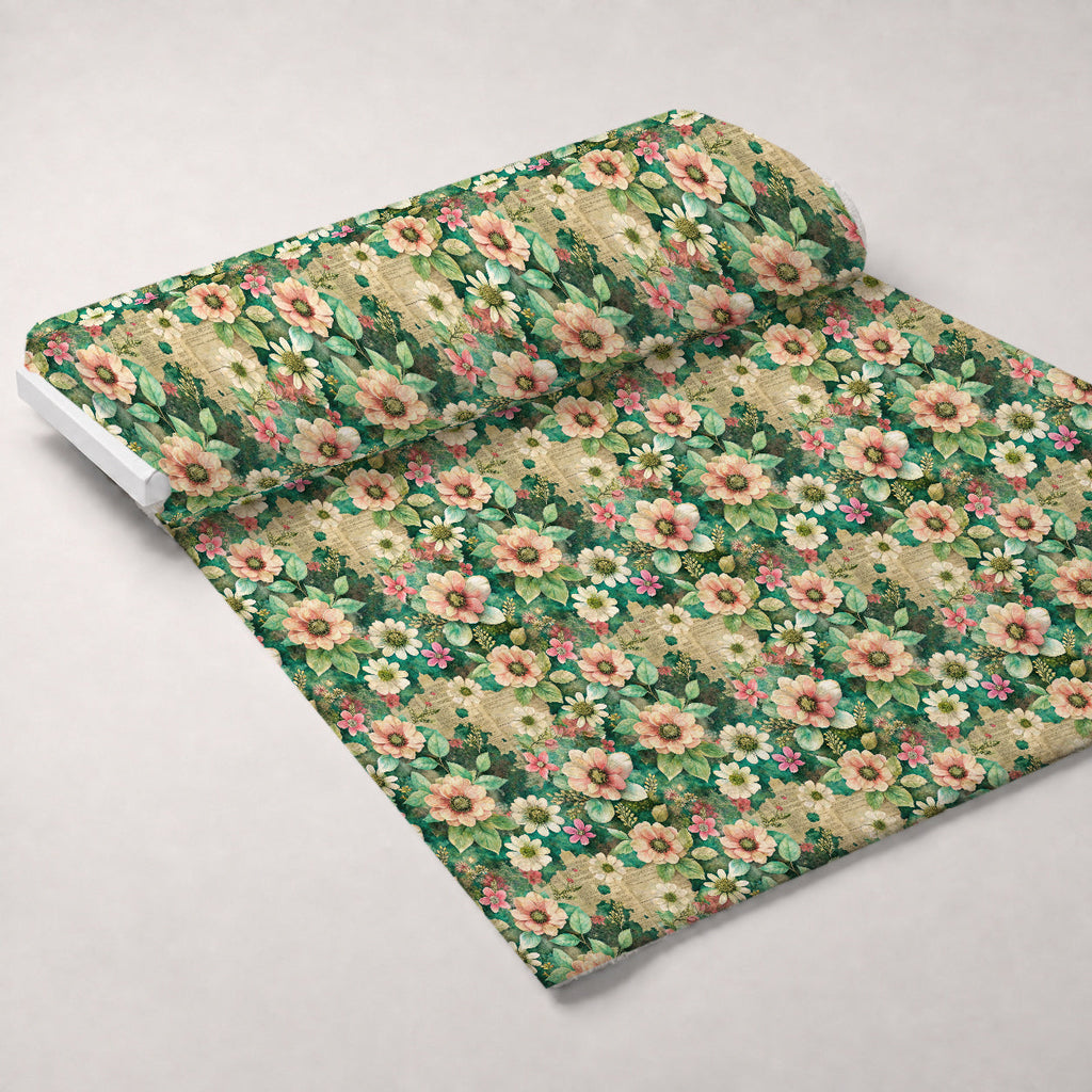 Emerald Blush Blooms Pattern 12 Fleece Fabric — fleece fabric unrolled bolt preview (mv-fleece-v1:bolt)